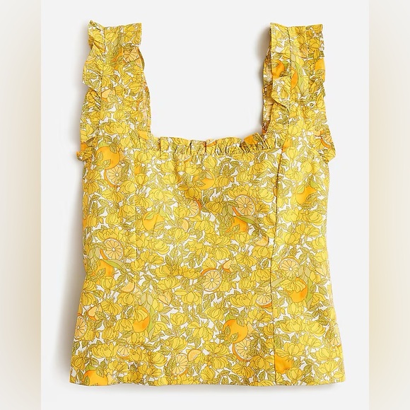 J. Crew Ruffle-trim stretch cotton poplin top in limone print (lemon print) - Picture 4 of 8